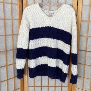 White and Navy Striped Sweater